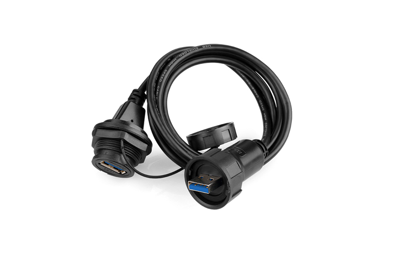 YU-USB3.0數據塑膠-母座+一頭包膠公頭防水航空插頭連接器