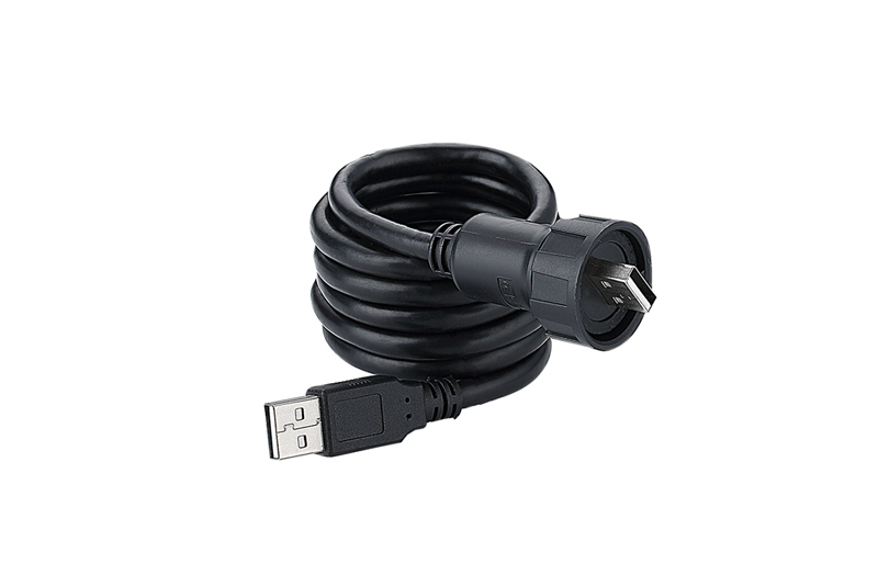 YU-USB2.0數據塑膠+圓型一頭包膠防水航空插頭連接器